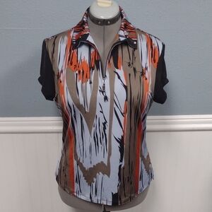 Jamie Sadock Golf, Tenis, Withe And Tan Fitted Polo Blouse.